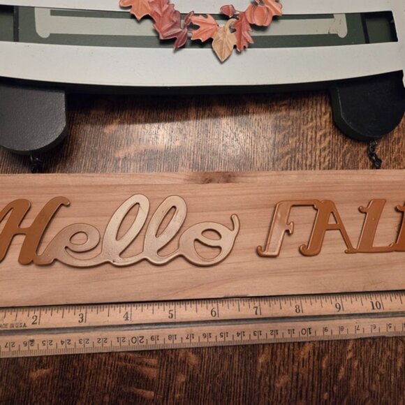 Green Truck W/ Working Headlights Hello Fall Harvest Wooden and Metal Wall Decor - Picture 4 of 13